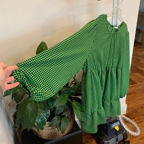 Topshop Maternity Gingham tiered Blouse- Size 12 L Black Green Check - Picture 3 of 7